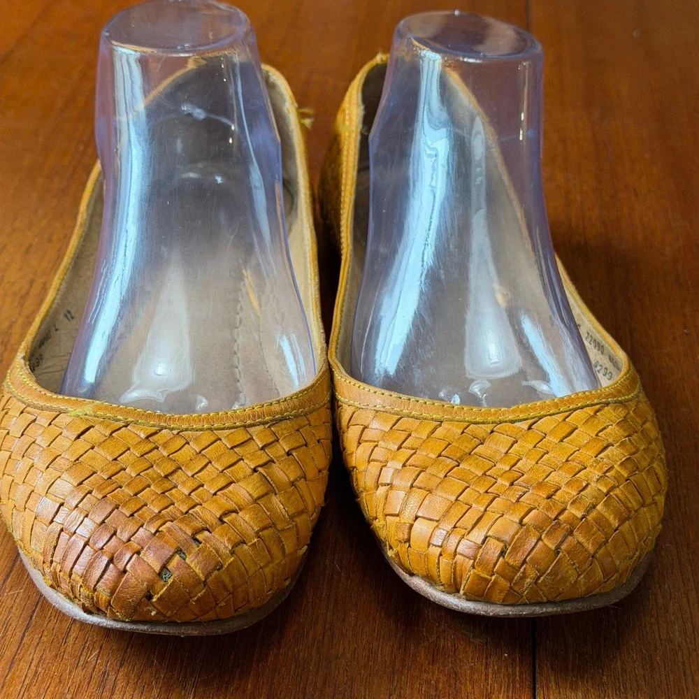 Frye Regina Woven Leather Ballet Flats Mustard Yellow 72090 W Sz 10 Boho Artisan